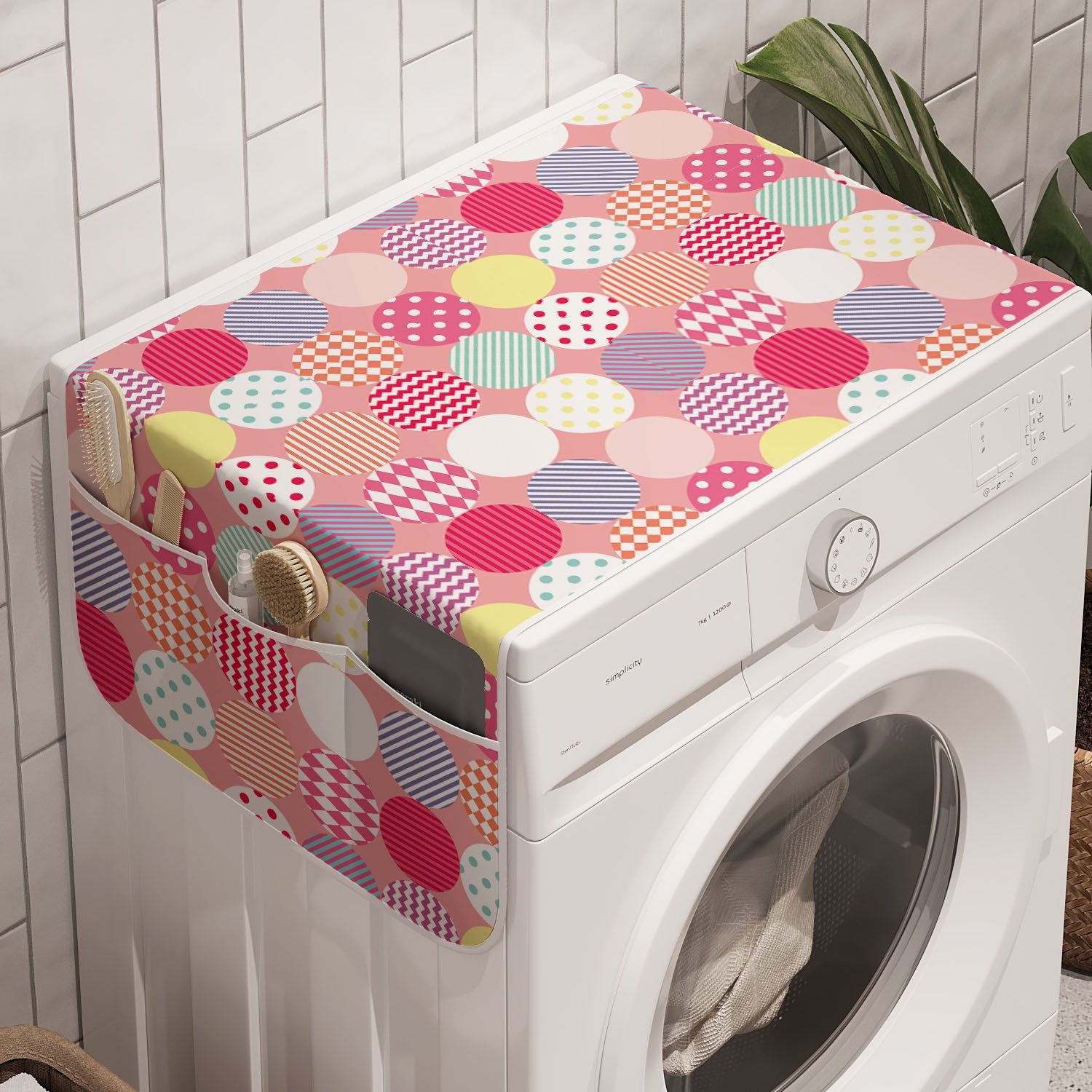 Abakuhaus Badorganizer Anti-Rutsch-Stoffabdeckung für Waschmaschine und Trockner, geometrisch Lustige Kreise Stripes