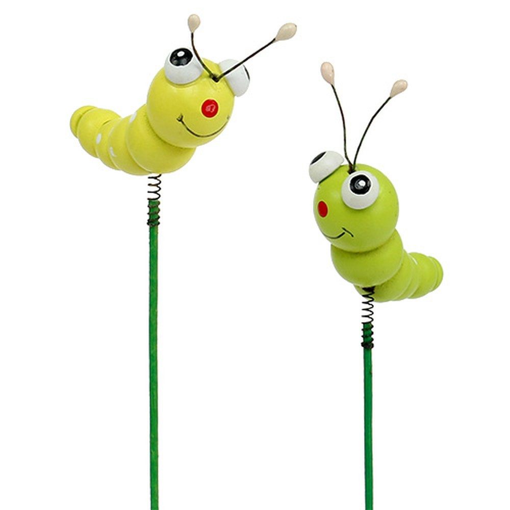 Viana Gartenstecker Fröhliche Holzraupe am Stab, Grün Gelb, Deko-Set 24 Stk, 8cm -, 24 St