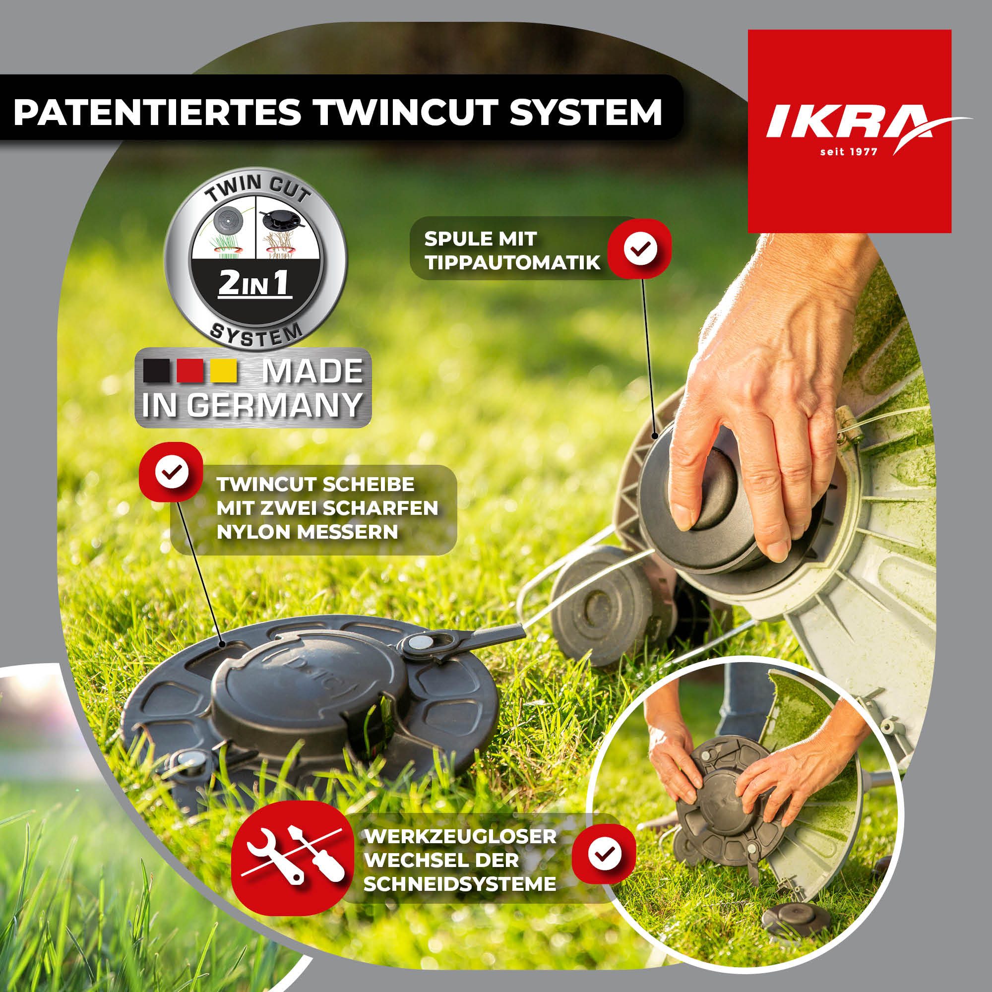 ikra GmbH Elektro-Rasentrimmer IGT 650 D-TC, 25 cm Arbeitsbreite Messer, 30 cm Arbeitsbreite Faden, 650 Watt, höhenverstellbare Teleskopstange, TwinCut