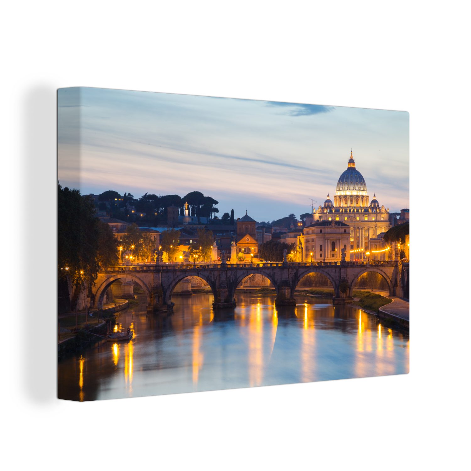 OneMillionCanvasses® Leinwandbild Rom - Brücke - Stadt, (1 St), Wandbild Leinwandbilder, Aufhängefertig, Wanddeko, 30x20 cm