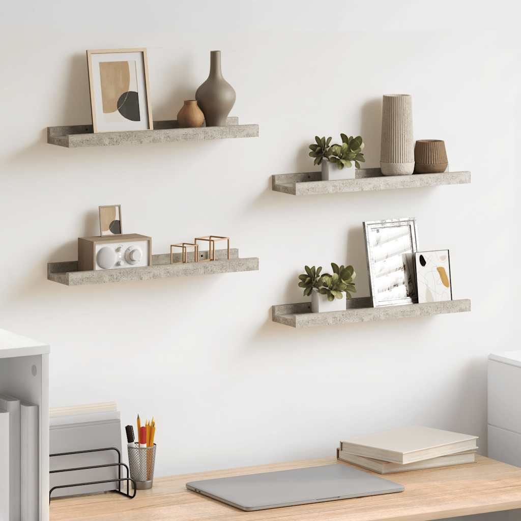 furnicato Wandregal Betongrau 40 x 9 x 3 cm – Praktisch und dekorativ, 4-tlg., Robustes Schweberegal als Ablage für Dekoartikel im Wohnzimmer