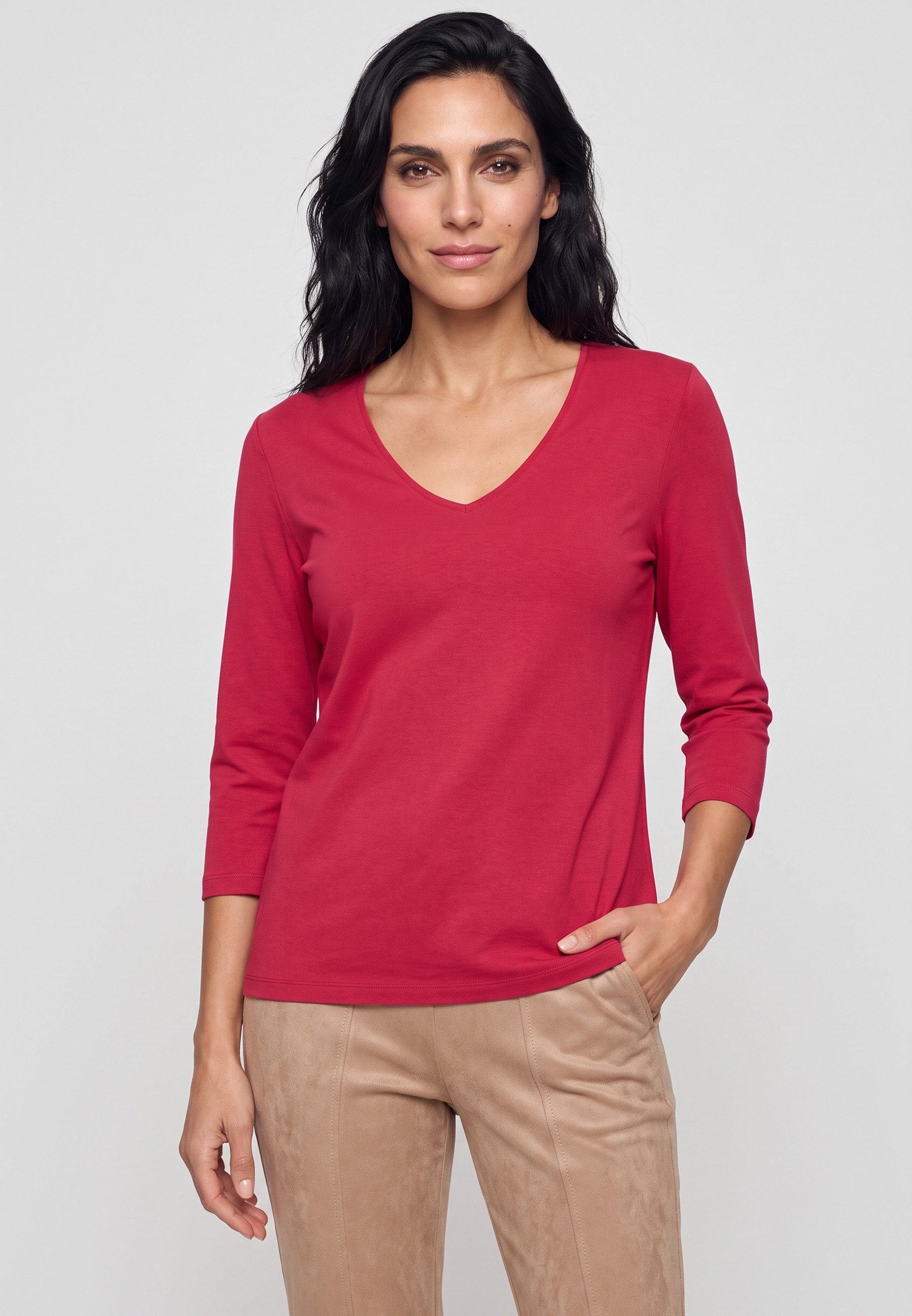 Olsen T-Shirt mit V-Ausschnitt und 3/4-Ärmeln