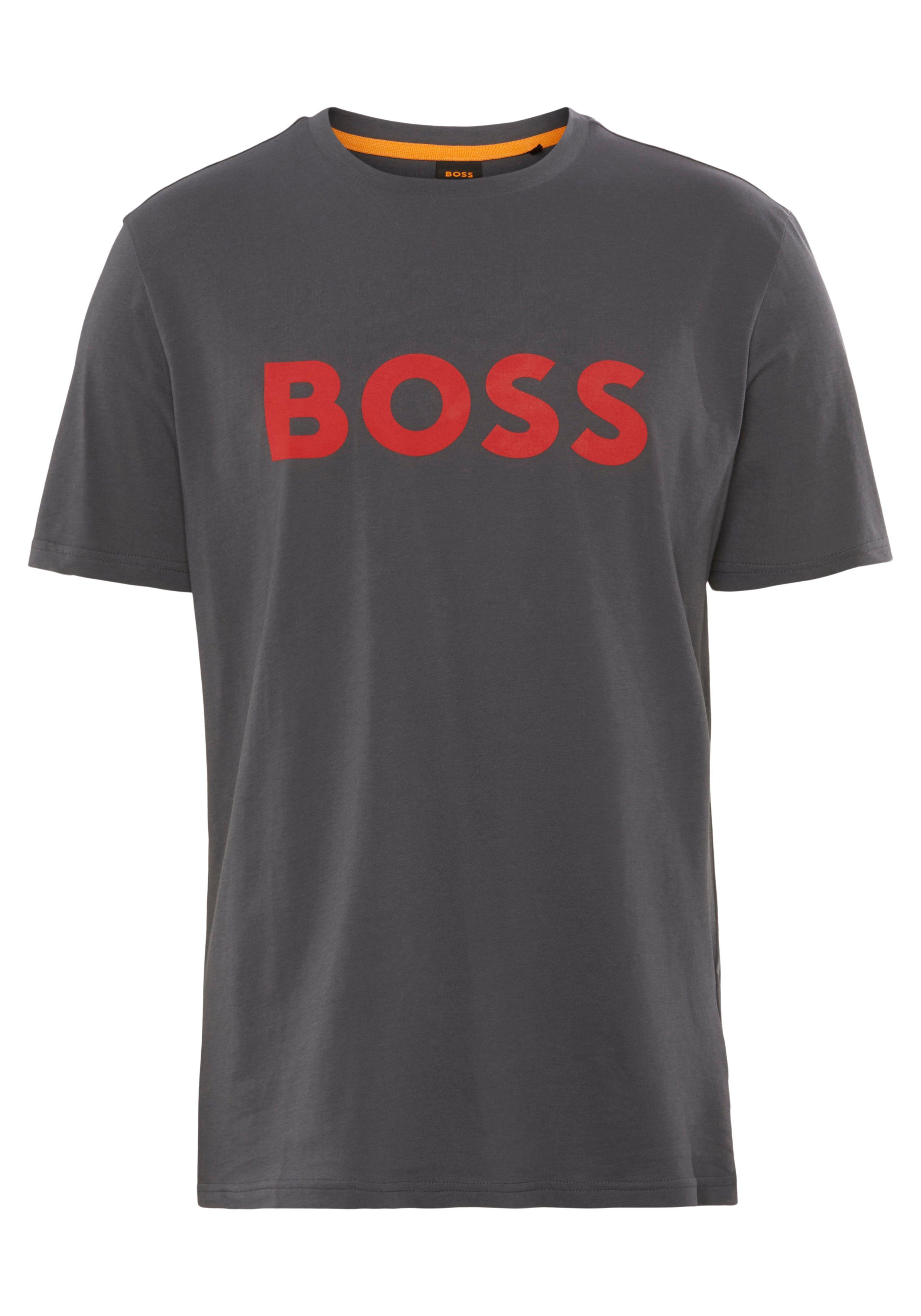 mit 1 T-Shirt Thinking (1-tlg) grey022 ORANGE BOSS Logodruck dark
