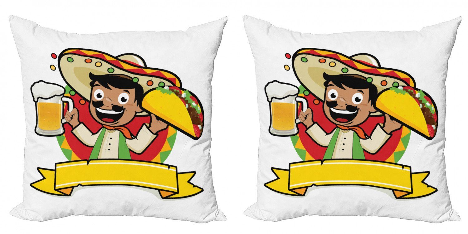 Kissenbezüge Modern Accent Doppelseitiger Digitaldruck, Abakuhaus (2 Stück), Mexikaner Mann mit einem Bier und Taco
