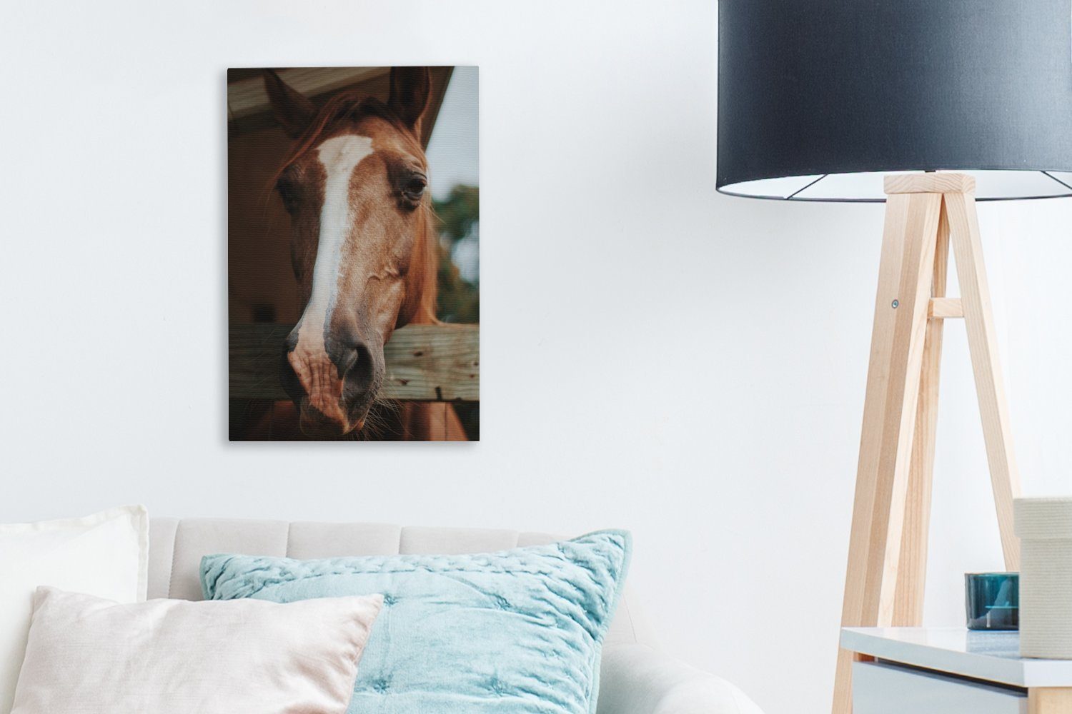 inkl. - Pferde Zaun, Pferdestall Leinwandbild fertig bespannt - Gemälde, cm OneMillionCanvasses® 20x30 St), Leinwandbild (1 Zackenaufhänger,