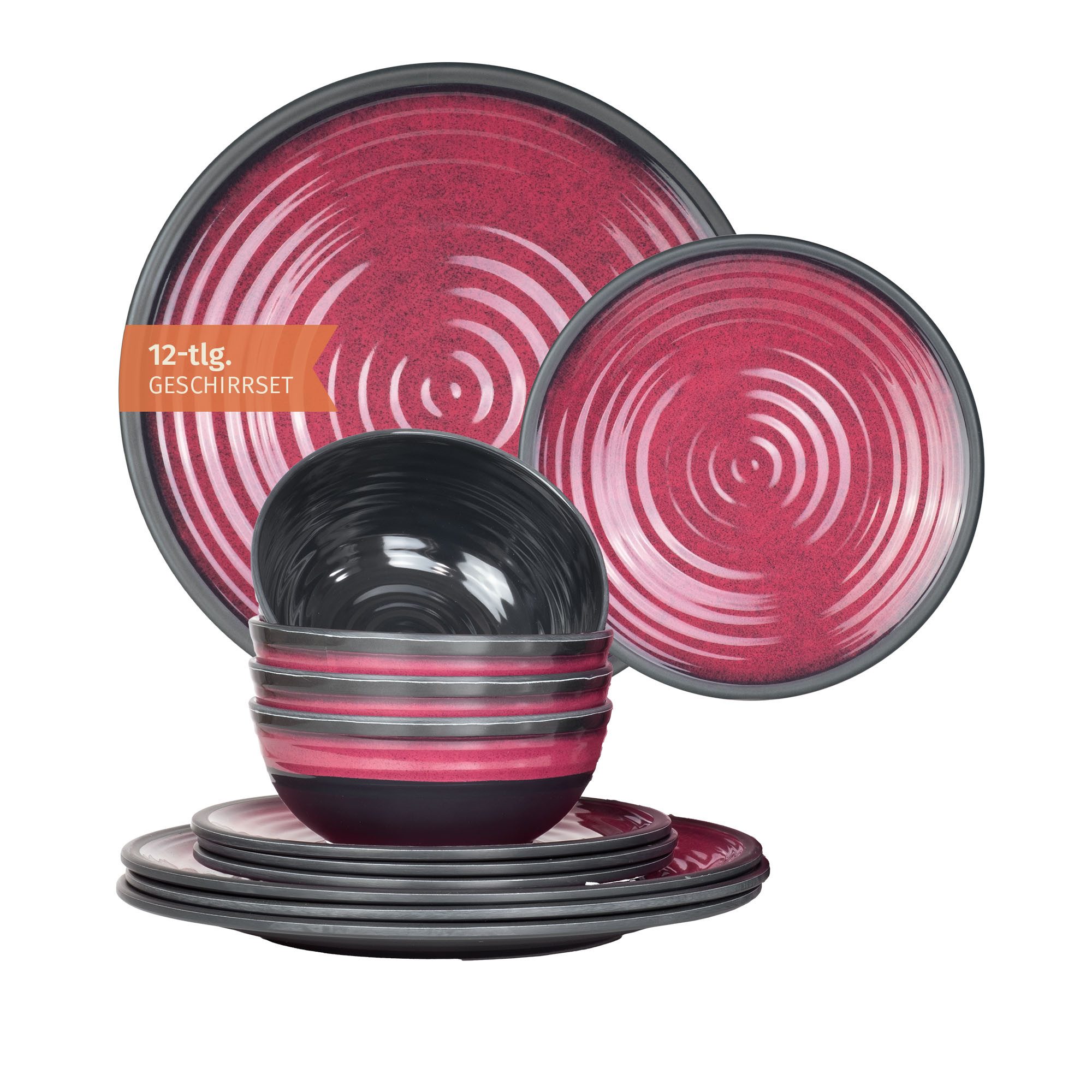 Moritz Geschirr-Set Camping Geschirr Stone Red 12-teilig