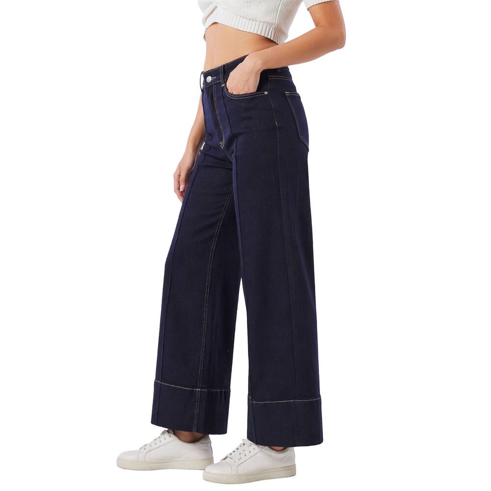 Ital-Design Weite Jeans Damen Wide-Leg Jeans High Waist mit Steppnähten (91767230) Stretch High Waist Jeans in Dunkelblau