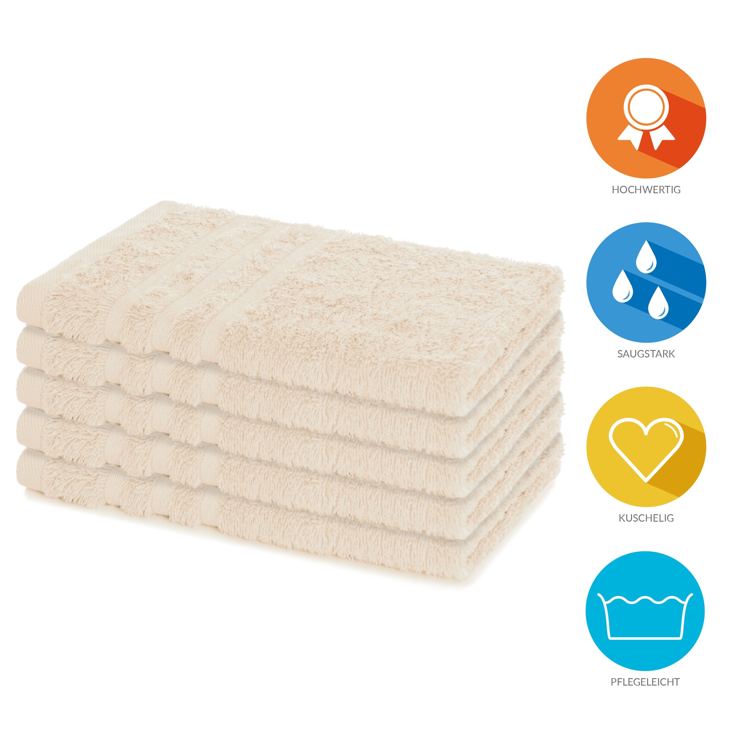 Lavea Gästehandtuch 5er Set Gästehandtücher, Elena Frottee, 30x50 cm Gästetuch, 100% Baumwolle (5er Set), 500 g/m² Frottier, weich & saugstark, pflegeleicht