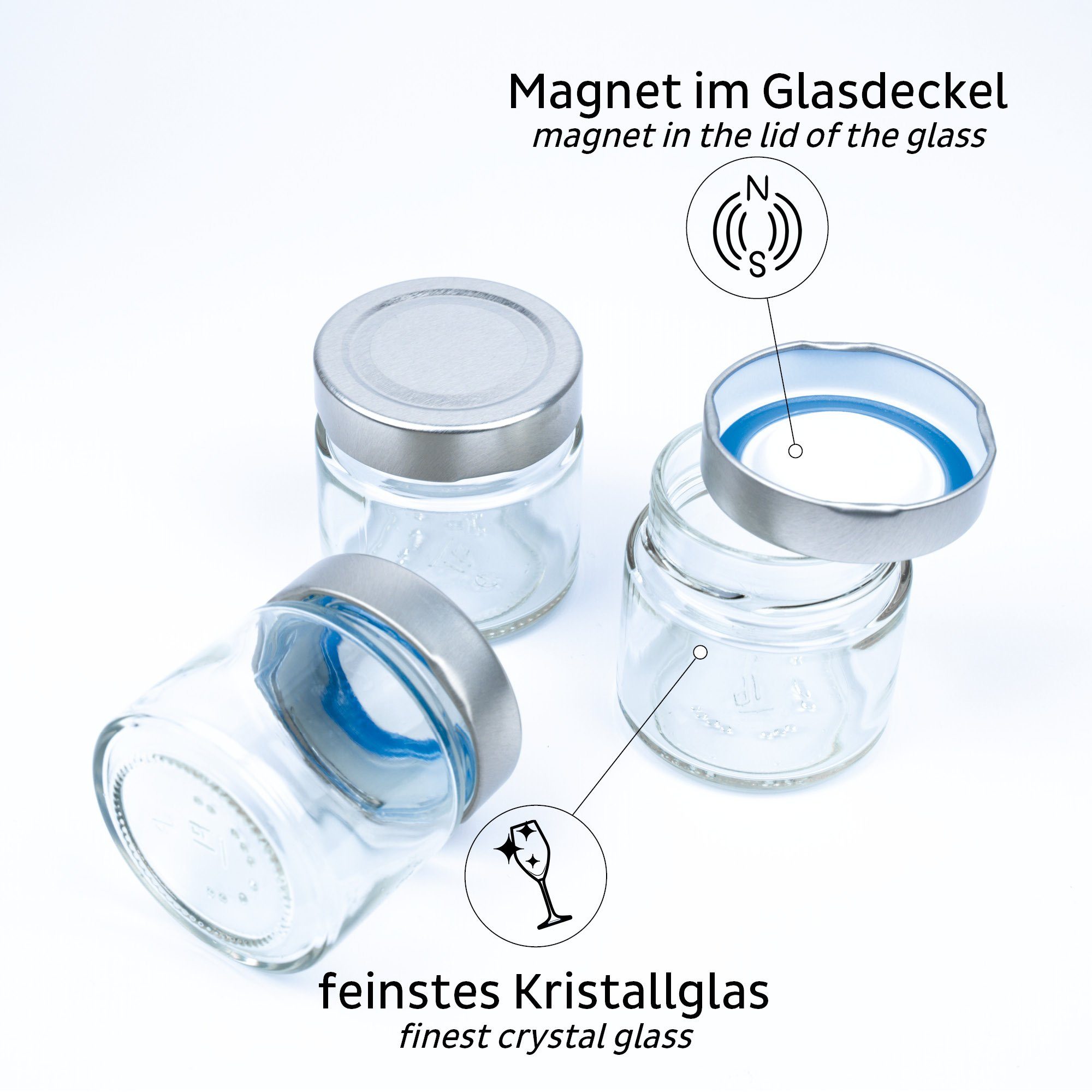 ml, BLACK SYSTEM 125 CLASSY Gewürzbehälter Feinkost-Magnetgläser MAGNETIC silwy & Glas