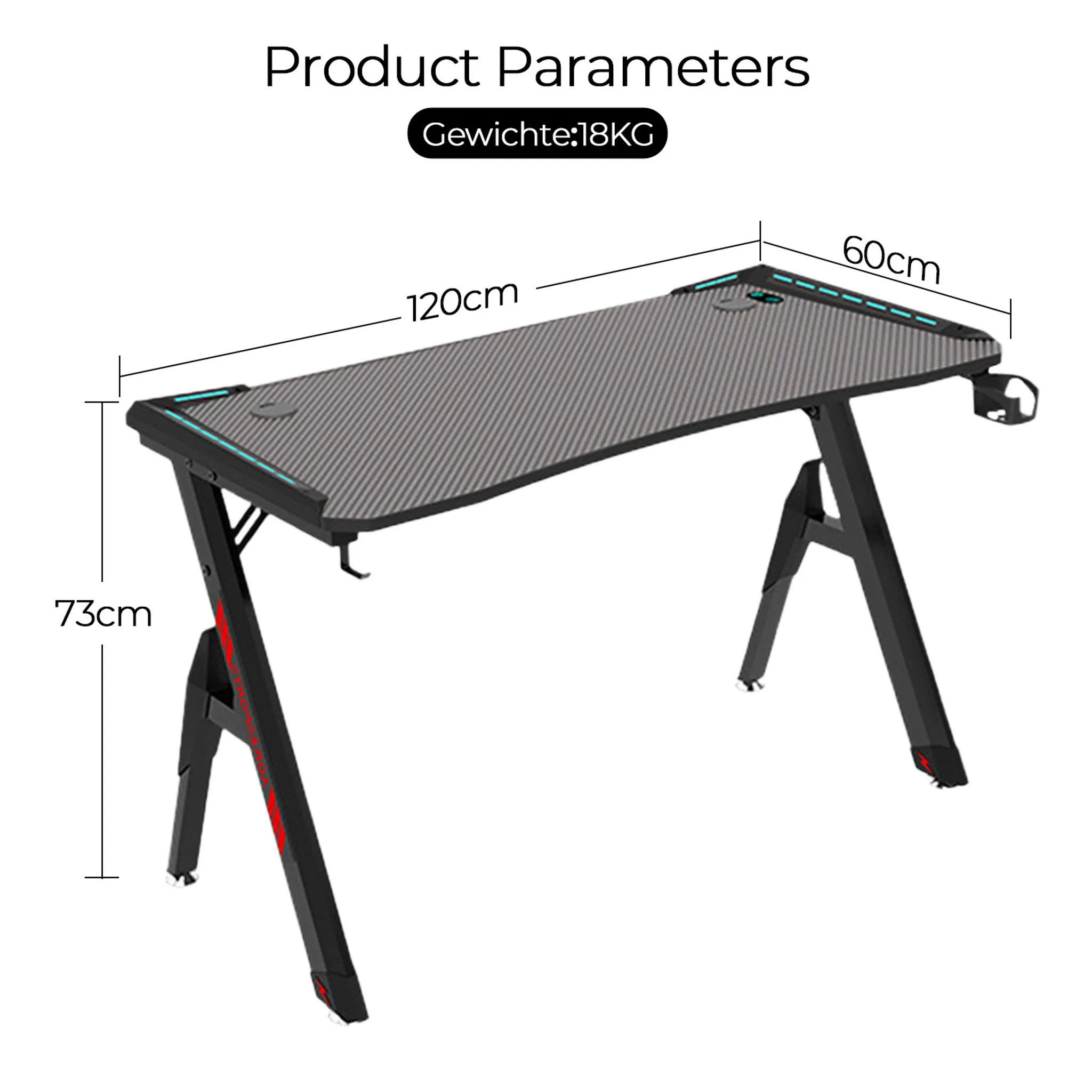 Rhein Beleuchtung Schreibtisch Gaming-Schreibtisch 120×60 cm günstig online kaufen