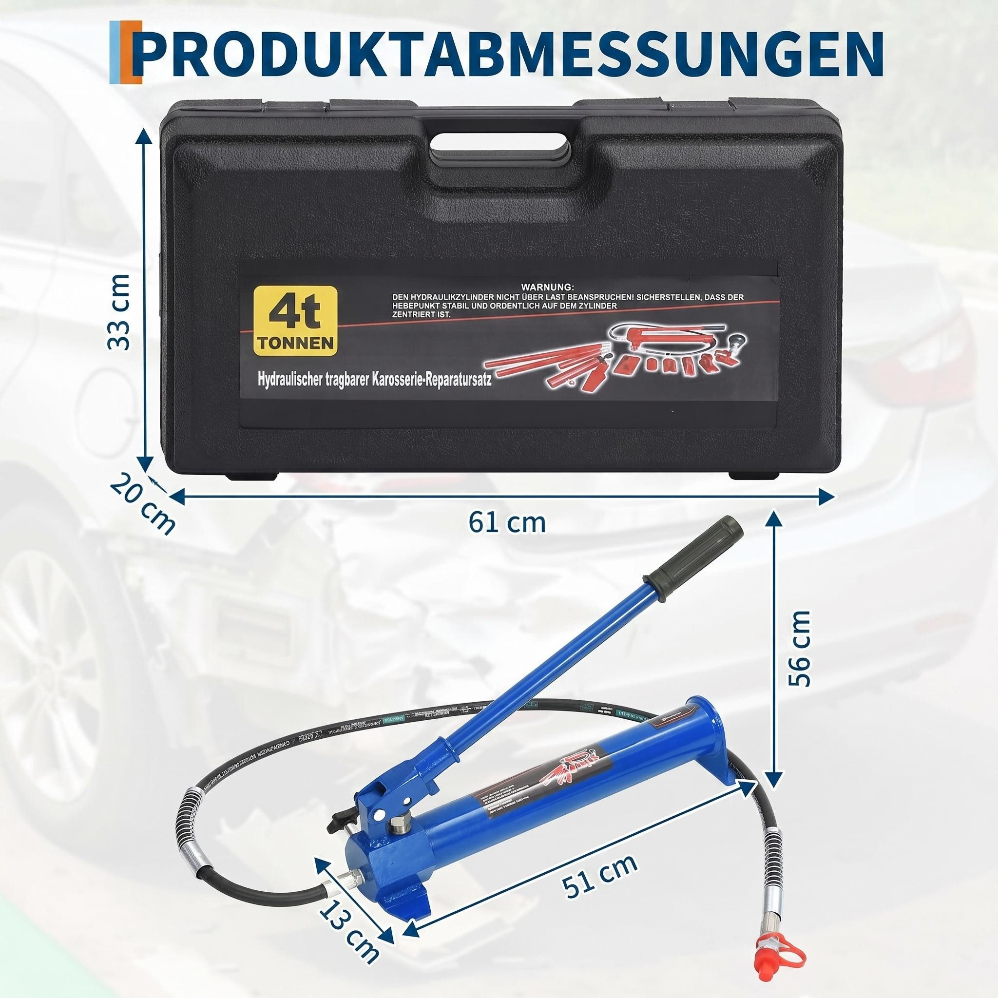 GarveeMore Wagenheber Hydraulischer Karosserie-Richtsatz (Porta Power) aus Stahl, getrennte Hydraulikpumpe & Zylinder, mit Kunststoff-Transportkoffer – Bild 2 von 5