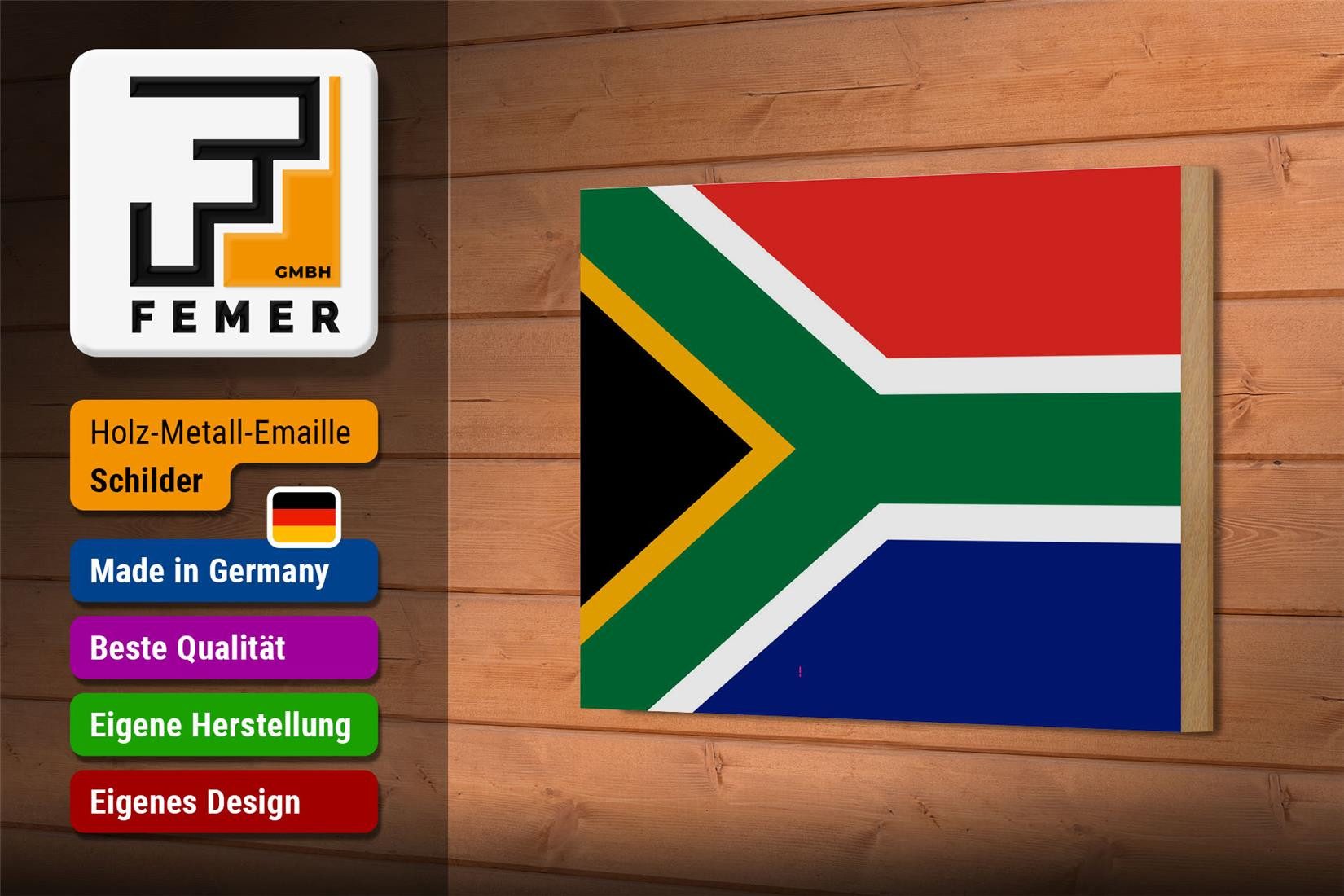 Femer GmbH Holzbild Flagge Südafrikas 18x12 cm Flag of South Africa, Flaggen (1 St), Glatte Holzfaserplatte (MDF), vorn beschichtet