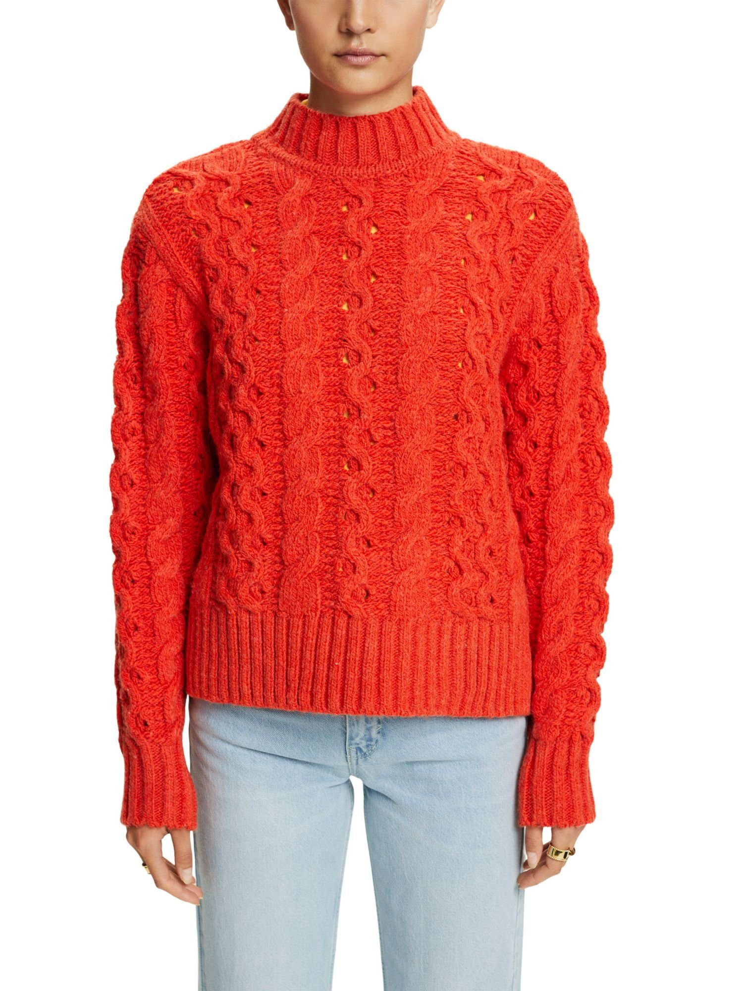 BRIGHT Stehkragenpullover Esprit edc ORANGE Wollmix by aus Zopfstrickpullover