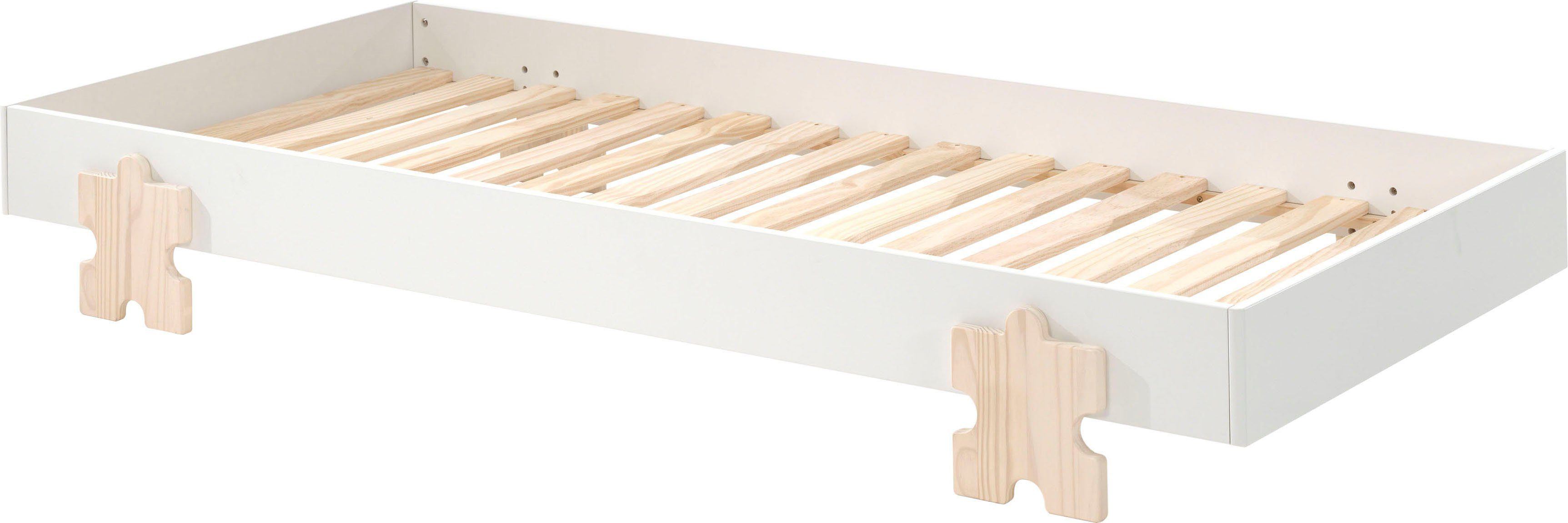 Vipack Kinderbett Modulo, stapelbares Einzelbett, inkl. Rolllattenrost, 2 Farben (B/H/T ca. 203,6x93,8x48cm, Fuß Puzzle massiv, Bettseiten MDF lackiert), Liegefläche 90/200 cm, einzeln oder als 2-er Set erhältlich