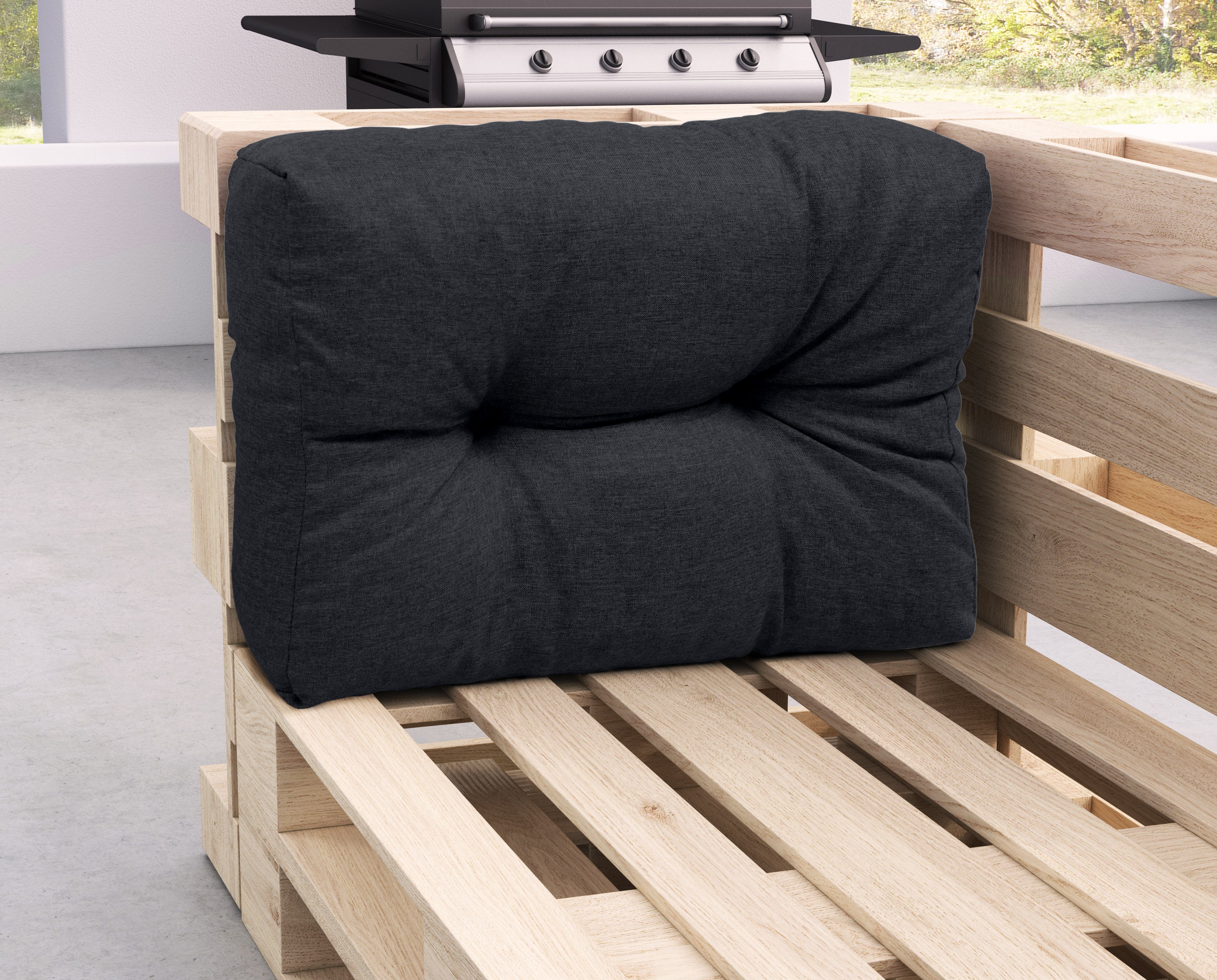 sunnypillow Rückenkissen Palettenkissen gesteppt Seitenkissen 60 x 40 x 15 cm, Schwarz