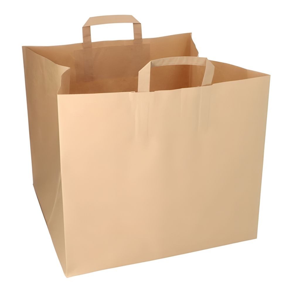 PAPSTAR Tragetasche 100 x Tragetaschen Papier XXL 33 x 37 x 34,5 cm braun mit Tragegriff