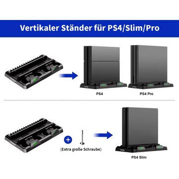 yozhiqu PS4/SLIM/PRO DOBE Multifunktionale vertikale Halterung Standhalterung, (1-tlg., Mit Kühlgebläse, Ladegerät-Halter, Dual-Ladegerät-LEDs)
