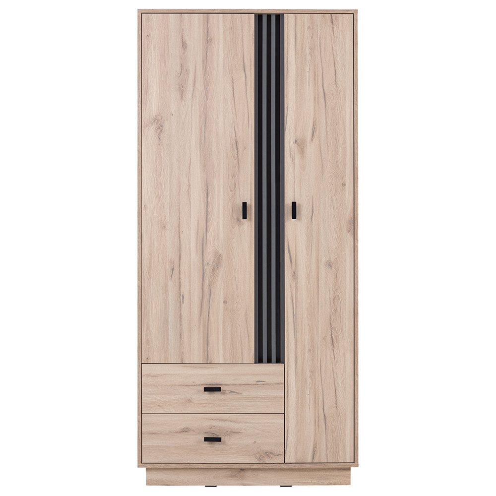 Lomadox Kleiderschrank ANTIGUA-133 Eiche, 90 cm breit, 2 Türen, 2 Schubladen mit Kleiderstange