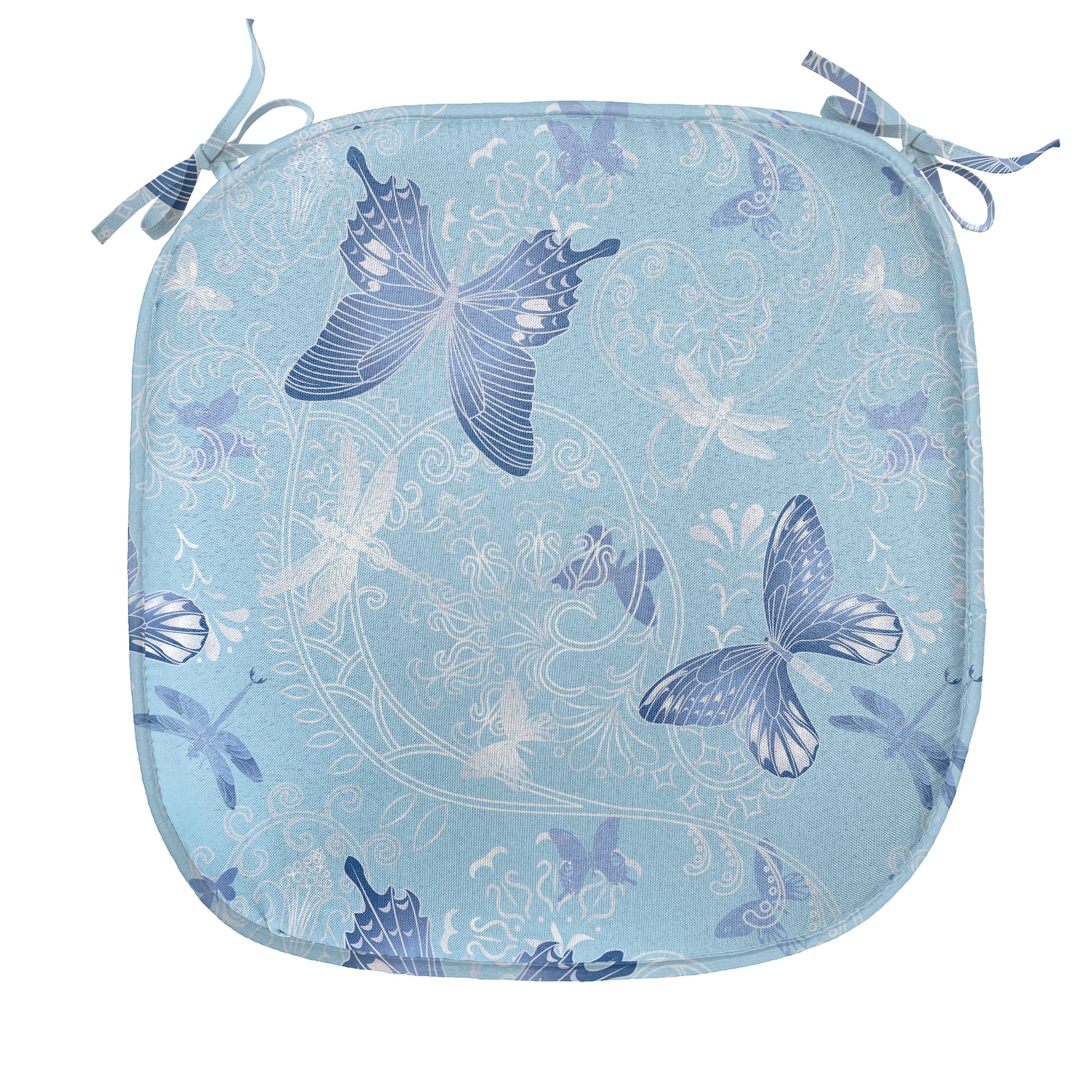 Abakuhaus Stuhlkissen Dekoratives wasserfestes Kissen mit Riemen für Küchensitze, Schmetterling blaue Libellen