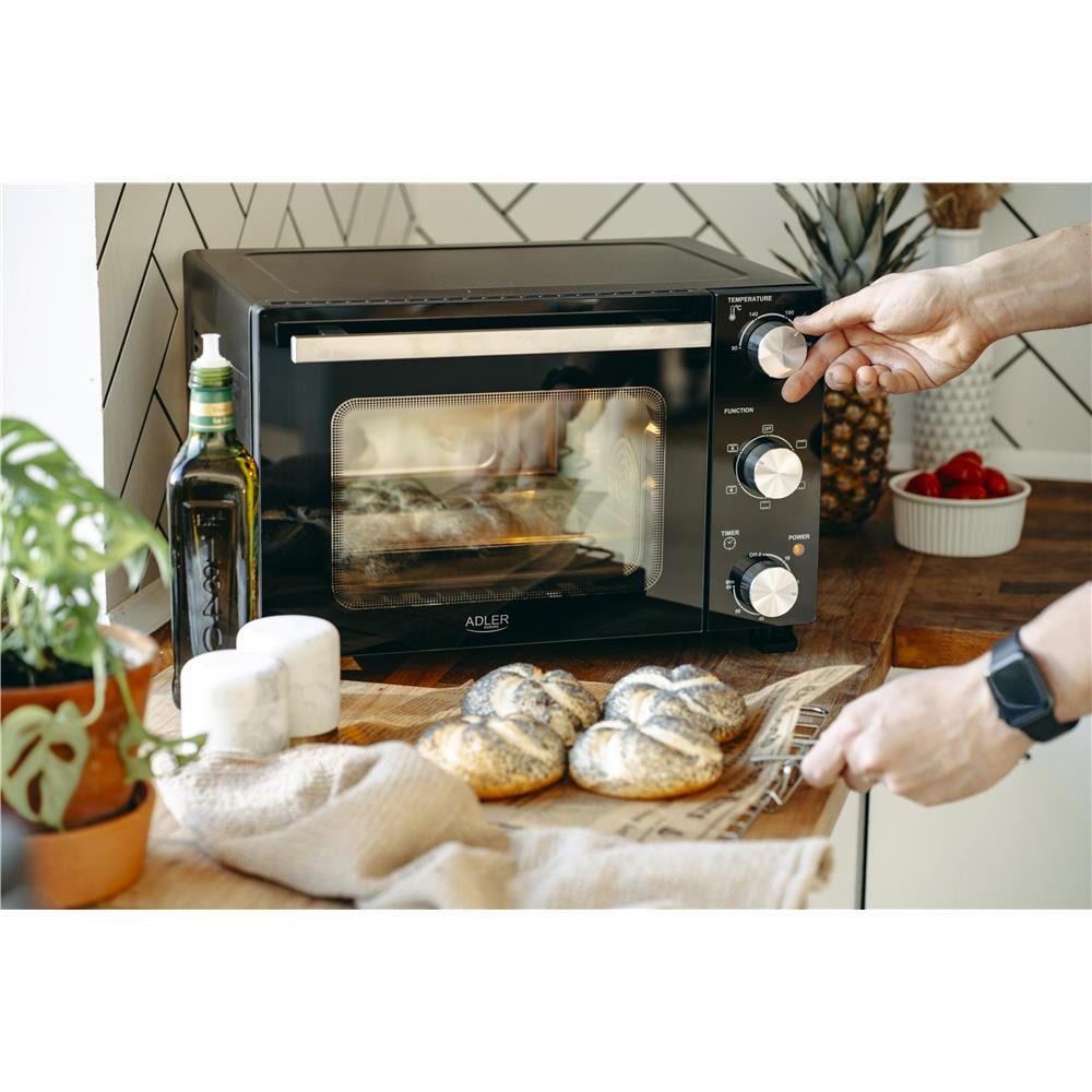 Adler Minibackofen AD 6024, 22 Liter, Schwarz, 0-230°C, mit Timer-Endarbeitston und 5 Backmodi