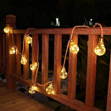 Aoucheni LED Gartenleuchte LED Solar Lichterkette Glühbirnen Außen 7.6M, LED fest integriert, Tageslichtweiß, Mit USB-/Solar-Lademethode, 8 Beleuchtungsmodi, 4 Zeiteinstellungen