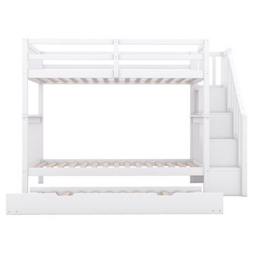 Flieks Etagenbett, Kinderbett Hochbett 90x200cm mit Stautreppe und Ausziehbett 90x190cm