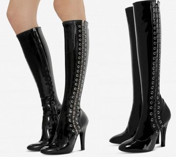 Moschino Iconic Latex Catwalk Lace-up Punk High Boots Knee Stiefel Overkneestiefel
