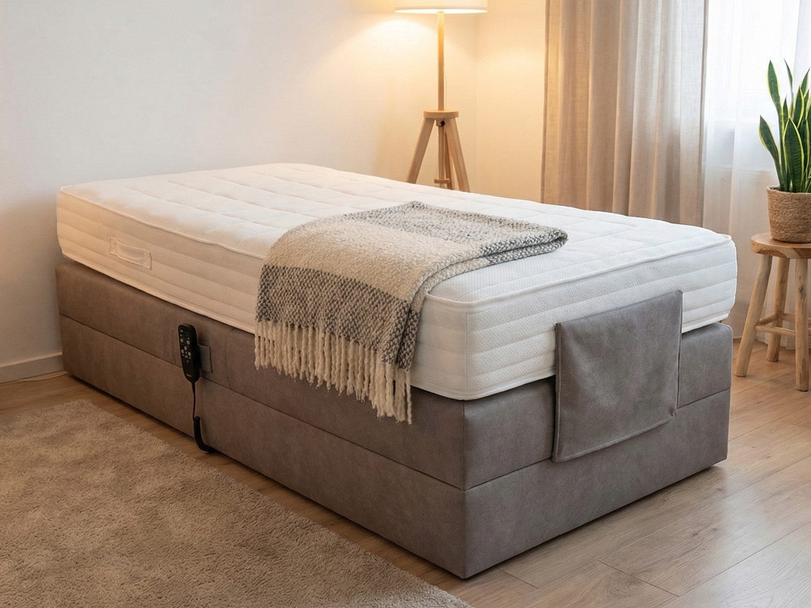 PAARA Boxspringbett ohne Kopfteil elektrisch verstellbar inkl. Matratze mit integrierten, mit einzigartigem Belüftungssystem