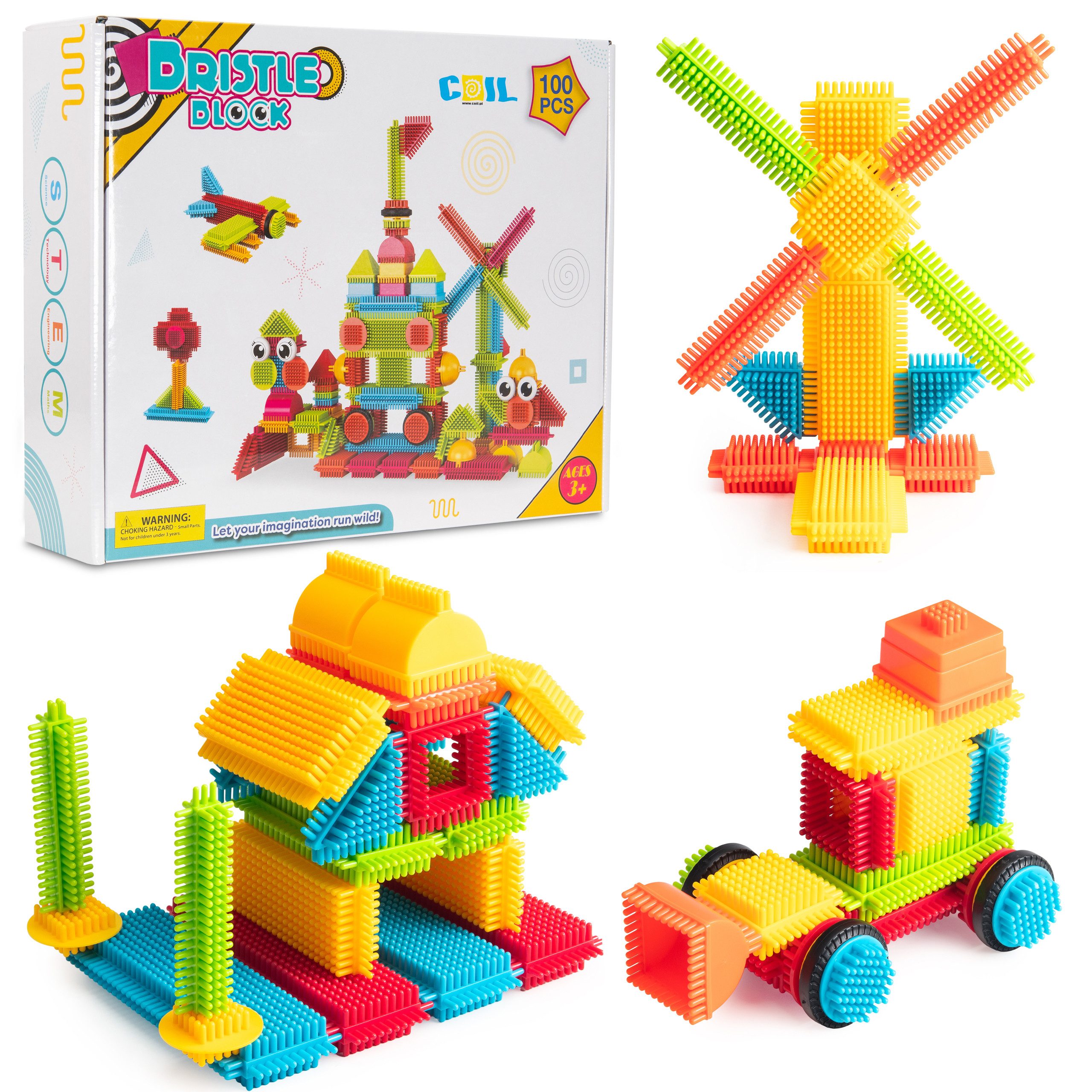 COIL Steckspielzeug, Bausteine ​​in Borstenform, Igelblöcke Spielbauklötze, (100 St), STEM, Baukasten, sichere Bausteine, für Kinder ab 3 Jahren