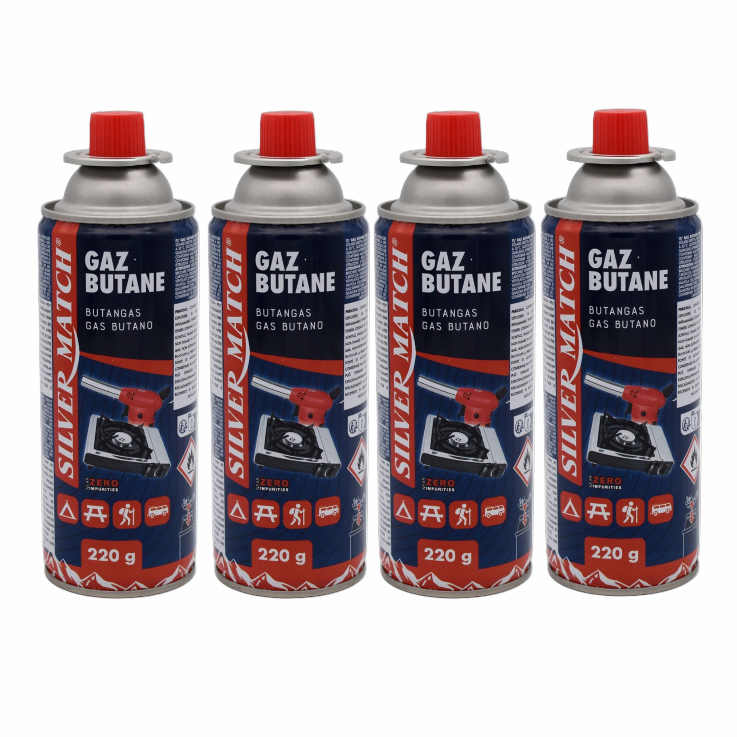 HF Home Flair Gaskartusche 4x Home-Flair Butangas Kartusche 220 g, 4 St., Für Campingkocher, Gasbrenner & Heizstrahler