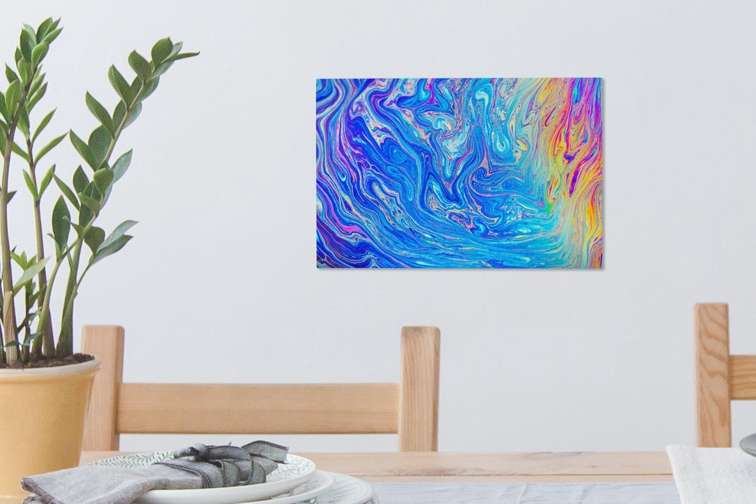 OneMillionCanvasses® Leinwandbild Flüssiger Hintergrund (1 Regenbogenfarben, Leinwandbilder, 30x20 cm Wandbild Wanddeko, aus St), Aufhängefertig