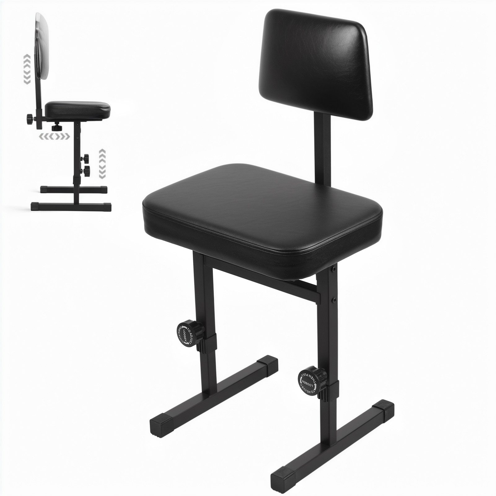 Rutaqian Klavierbank Klavierbank mit Rückenlehne, Höhenverstellbare Keyboardbank 45-57 cm, Gepolsterter Klavierstuhl, Rutschfeste Klavierhocker Metall