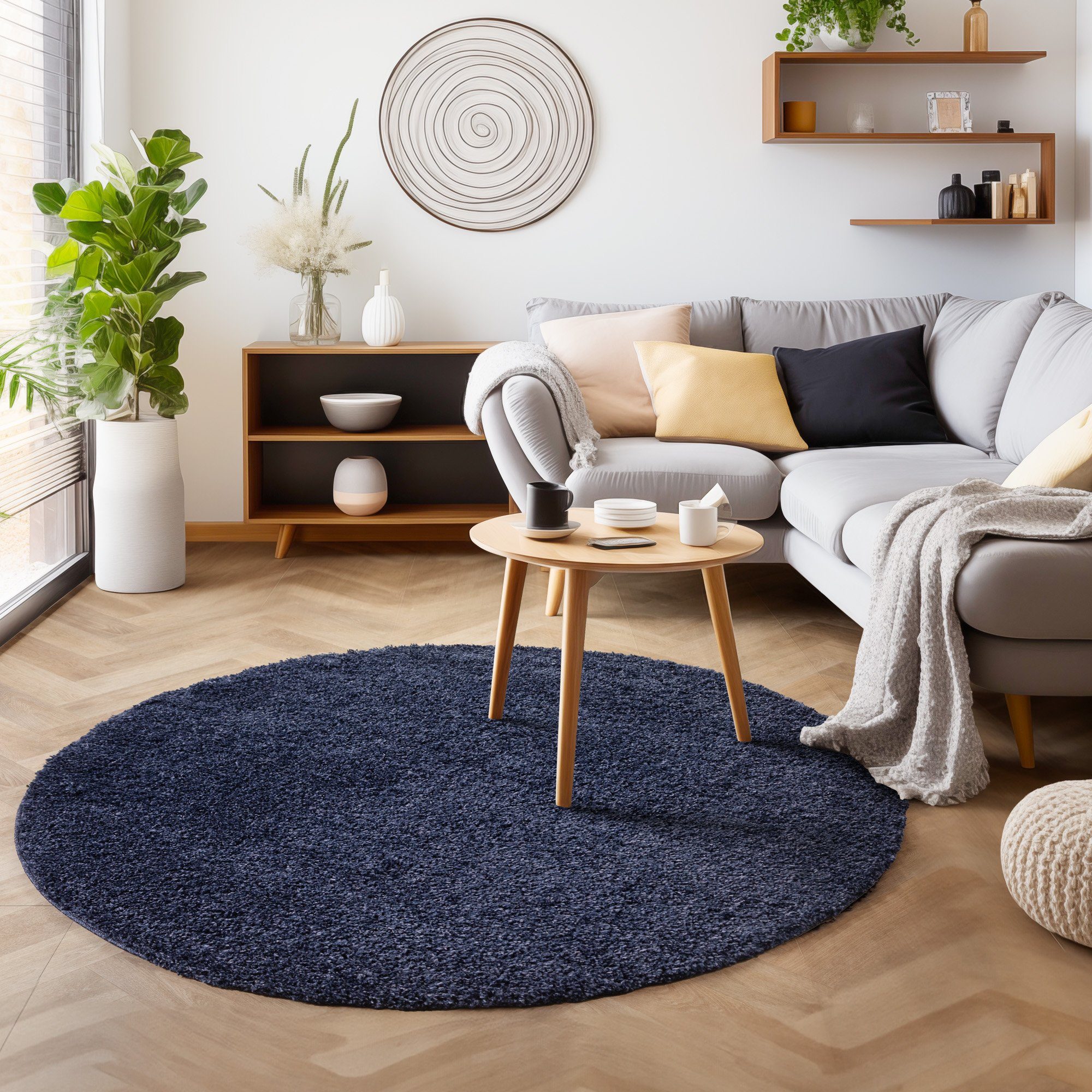 SIMPEX24 Teppich Unicolor - Einfarbig, Rund, Höhe: 30 mm, Einfarbig Shaggy Teppich Wohnzimmer Langflor Versch. Farben und Größen