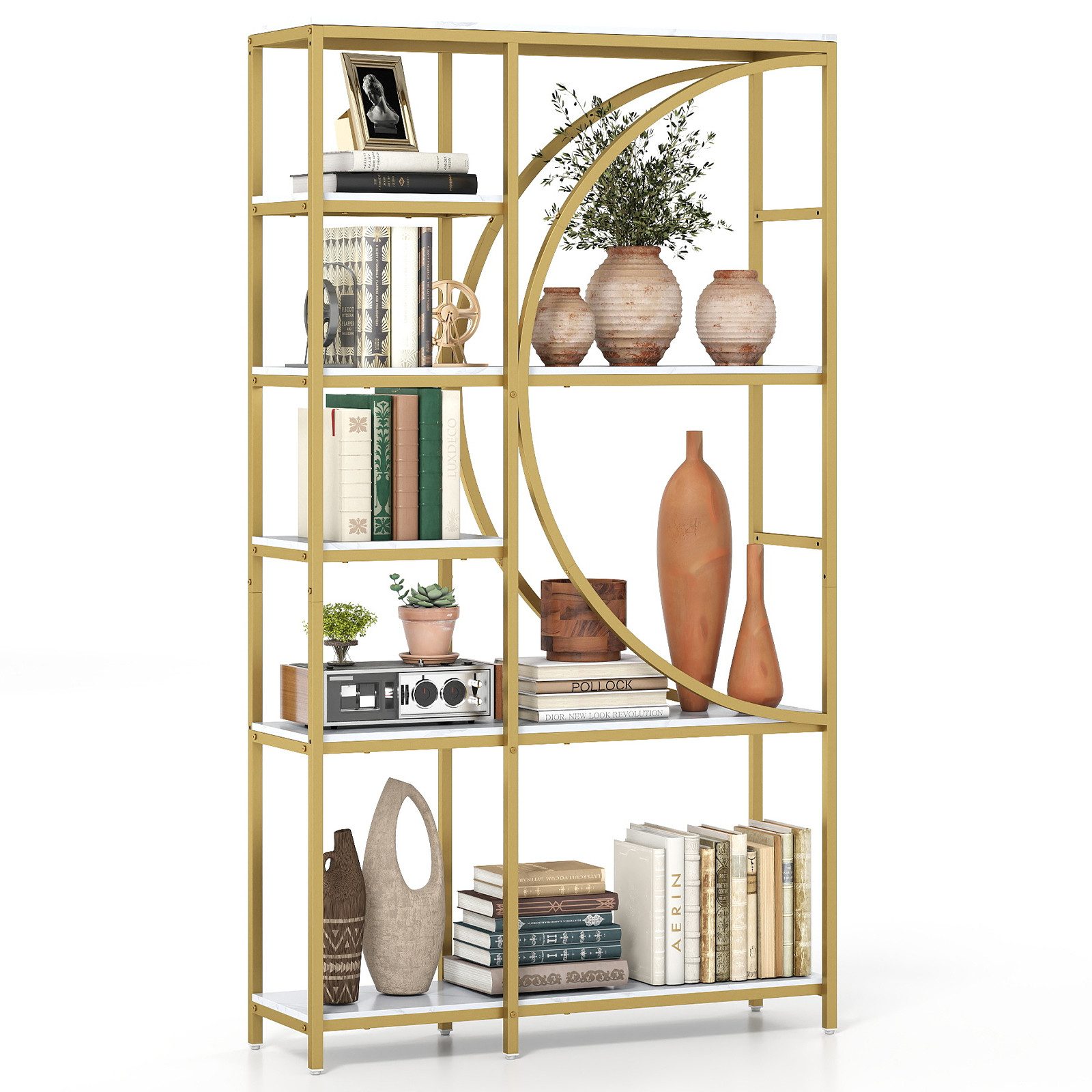 COSTWAY Bücherregal, 1-tlg., geometrisches Büroregal Metallrahmen 100 x 30 x 177 cm