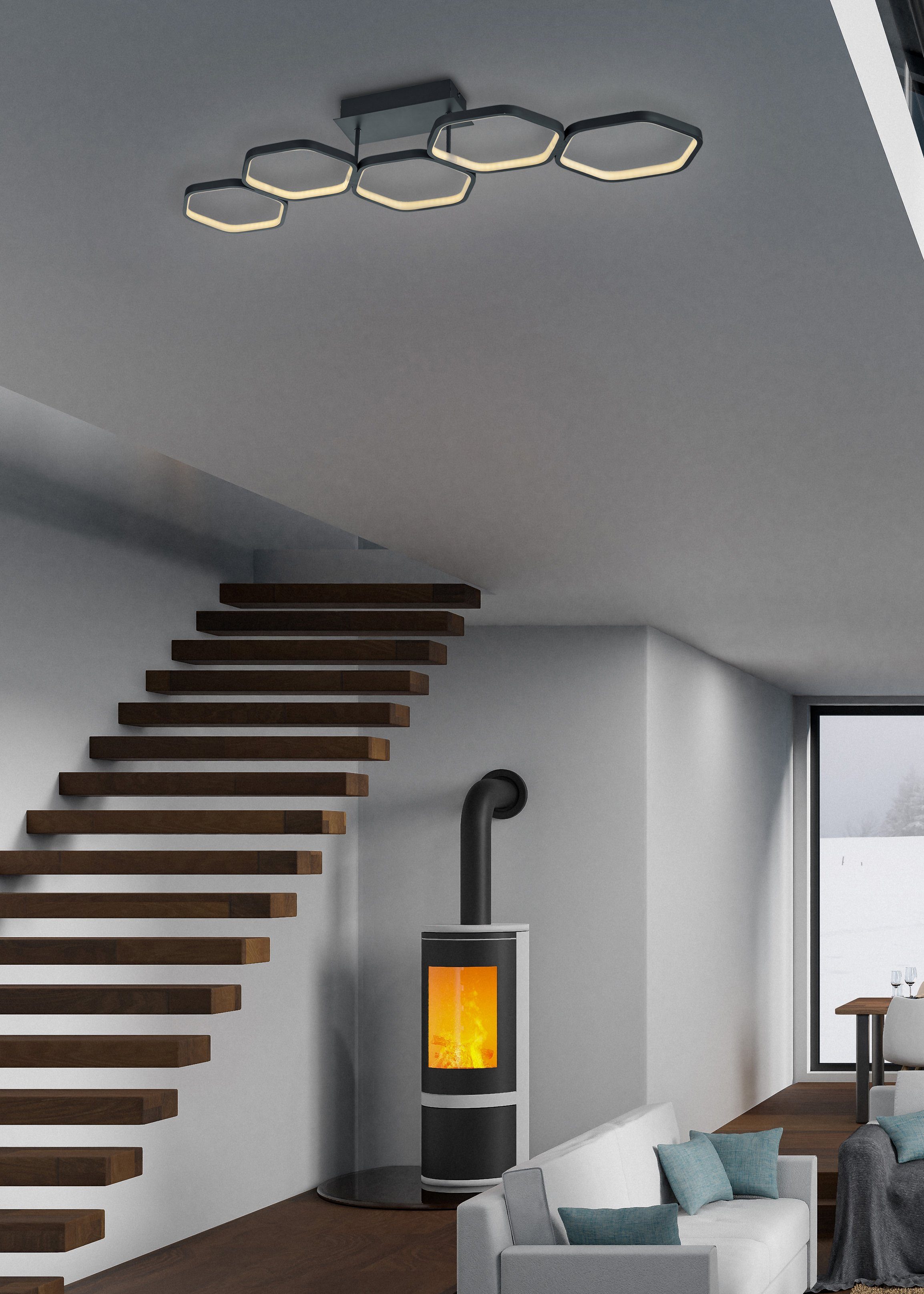 Reality Leuchten LED Deckenleuchte Vigo, LED fest integriert, Warmweiß, dimmbare LED Deckenlampe in Wabenoptik, 3000K, 2800 Lumen