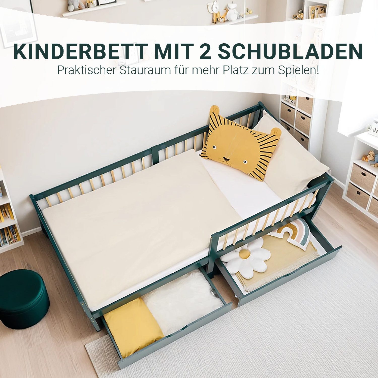 Homestyle4u Holzbett 90x200 Kinderbett 2 Bettkästen günstig online kaufen
