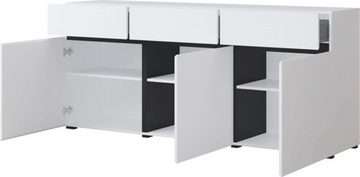 Helvetia Sideboard Cross (Cross, 1 St., Kommode), 180x40x78cm weiß schwarz 3-türig