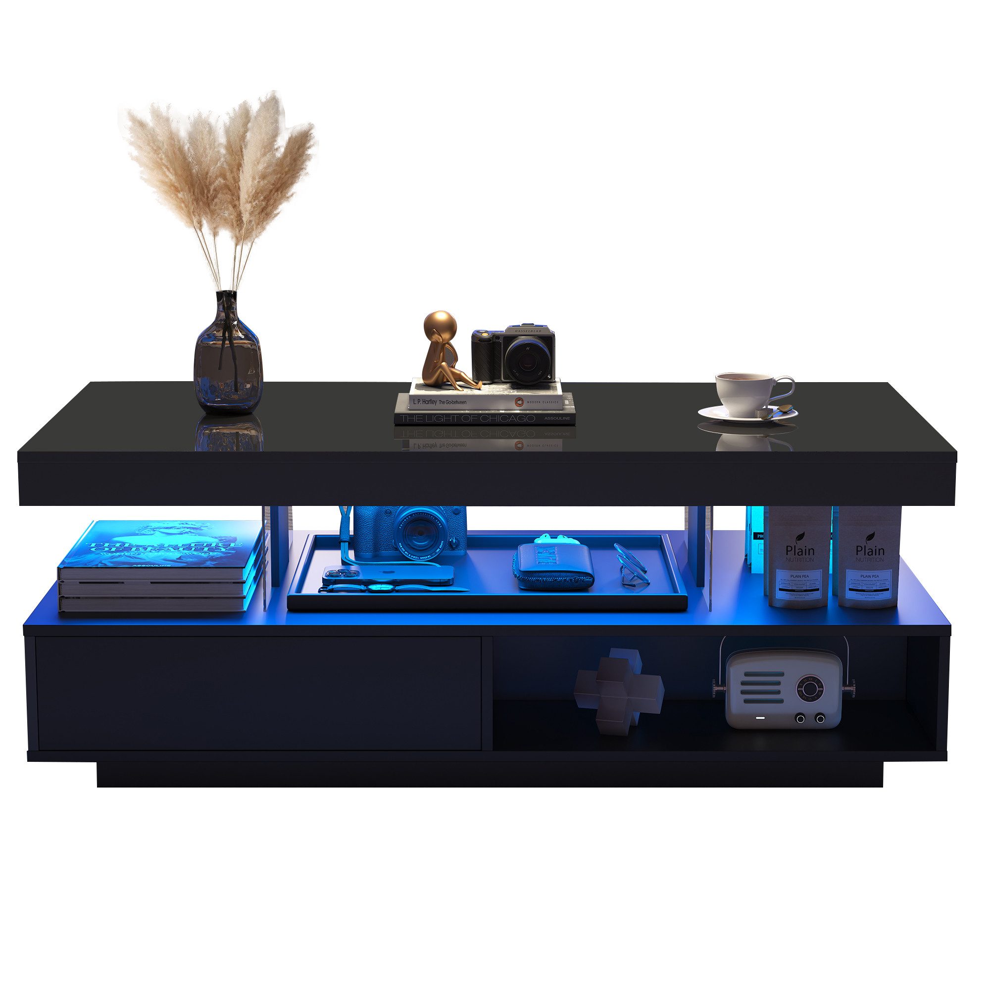 Merax Couchtisch mit 2 Schubladen und Stauraum, Beistelltisch Hochglanz mit günstig online kaufen