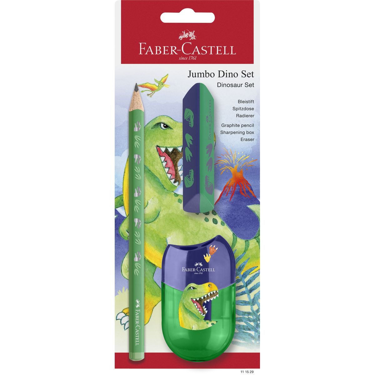 Faber-Castell Drehkugelschreiber FABER-CASTELL Schreib Set Jumbo Dino grün 3 Teile Blister