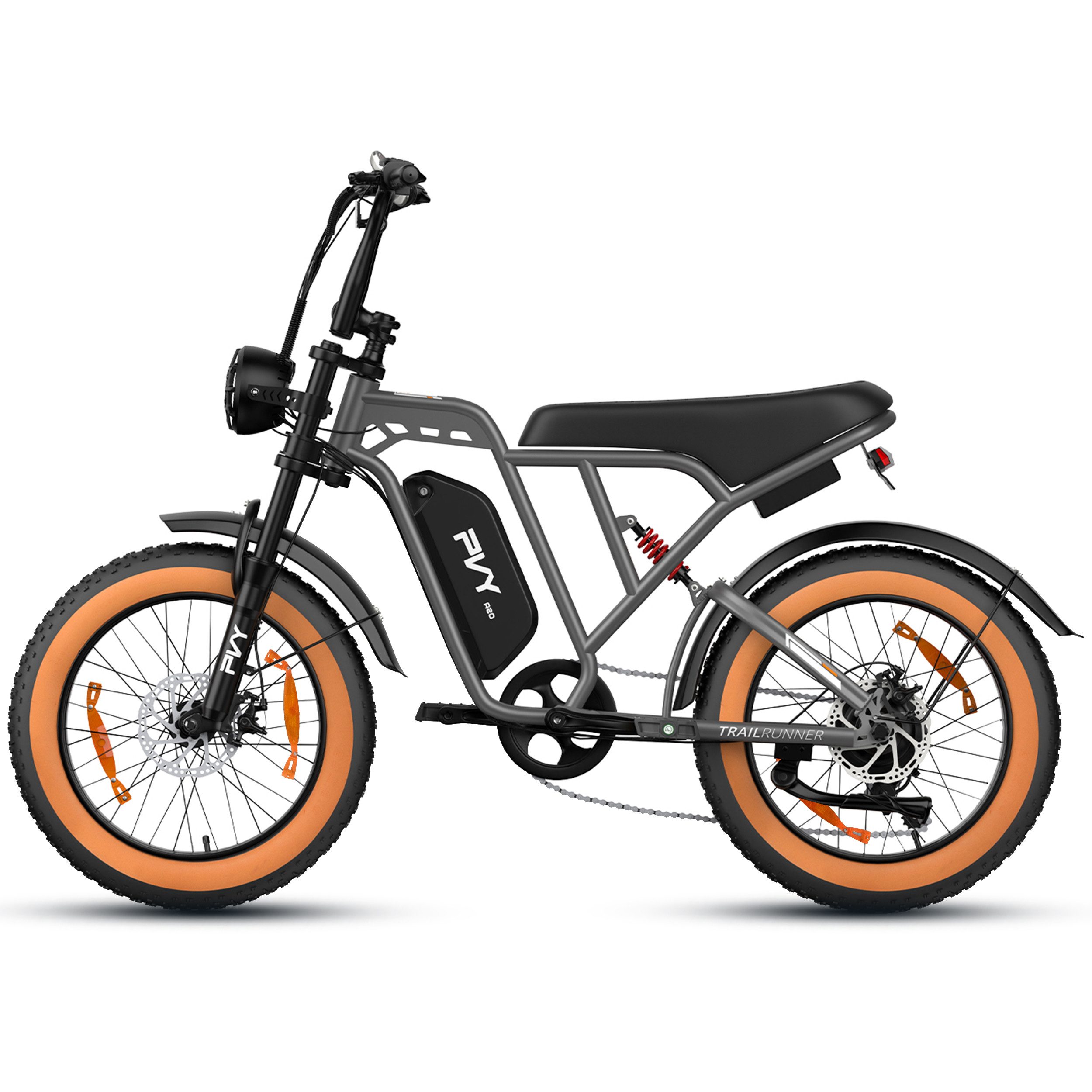Vankel E-Bike Mountainbike Fat E-Bikes E-Fahrrad Damen u. Herren 960 WH Pedelec Max.120 km E-MBT, Kettenschaltung, Heckmotor, 960 Wh, (Beleuchtungsset mit Batterieladegerät, Batterieschlüssel, Werkzeug), 20×4.0 All-Terrain Elektrofahrrad mit Shimano 7-Gang