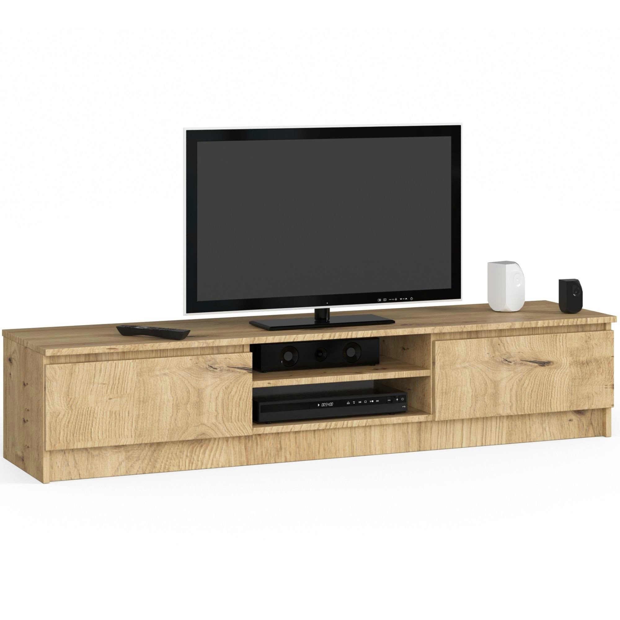 Home Collective TV-Schrank 160cm breit mit zwei Türen und zwei offenen Regalen, moderner Lowboard, Wohnzimmer Schlafzimmer in artisan Eiche