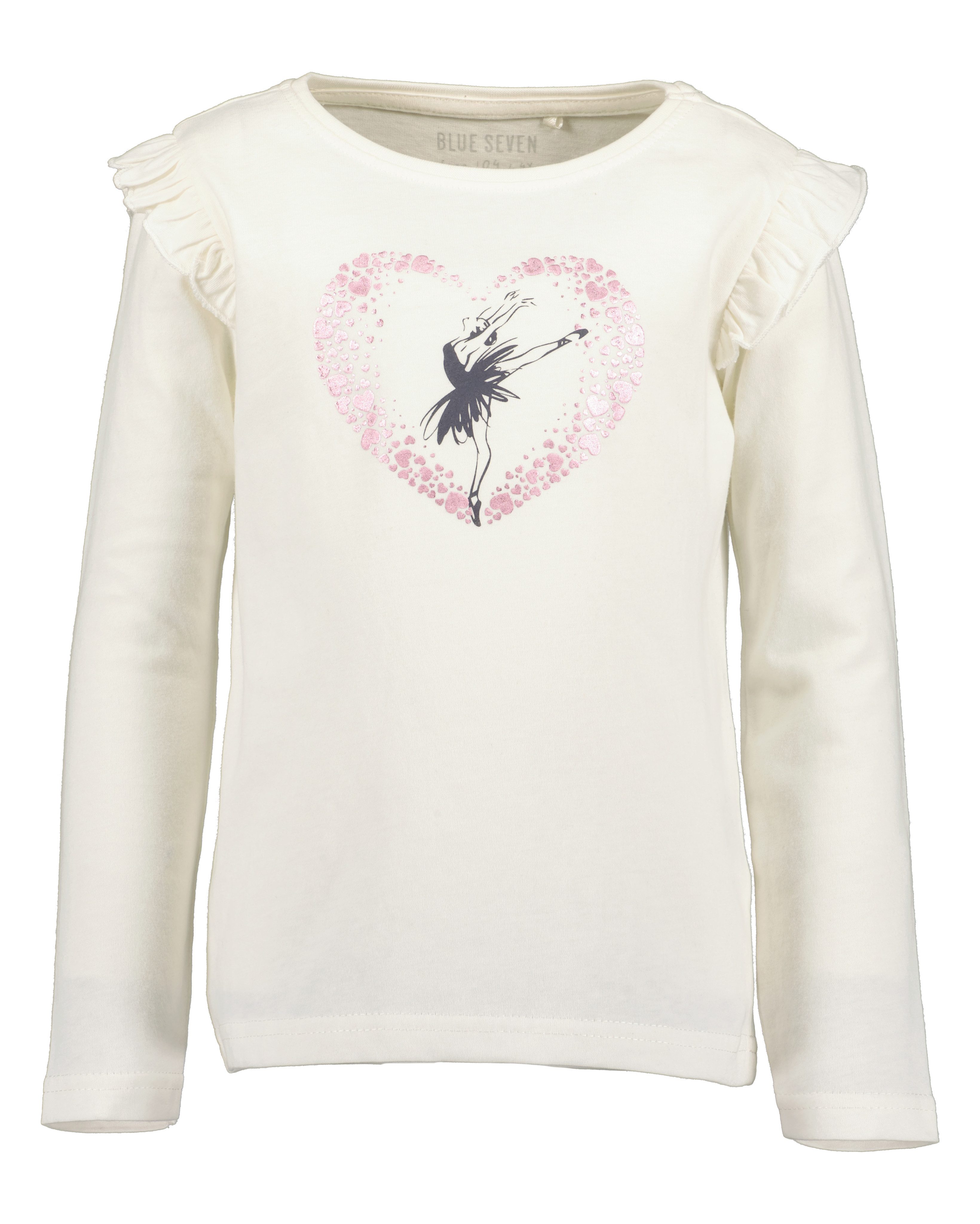 Blue Seven Langarmshirt Baumwolle, Rüschen, Motiv mit Tüllapplikation und Glitzerdruck
