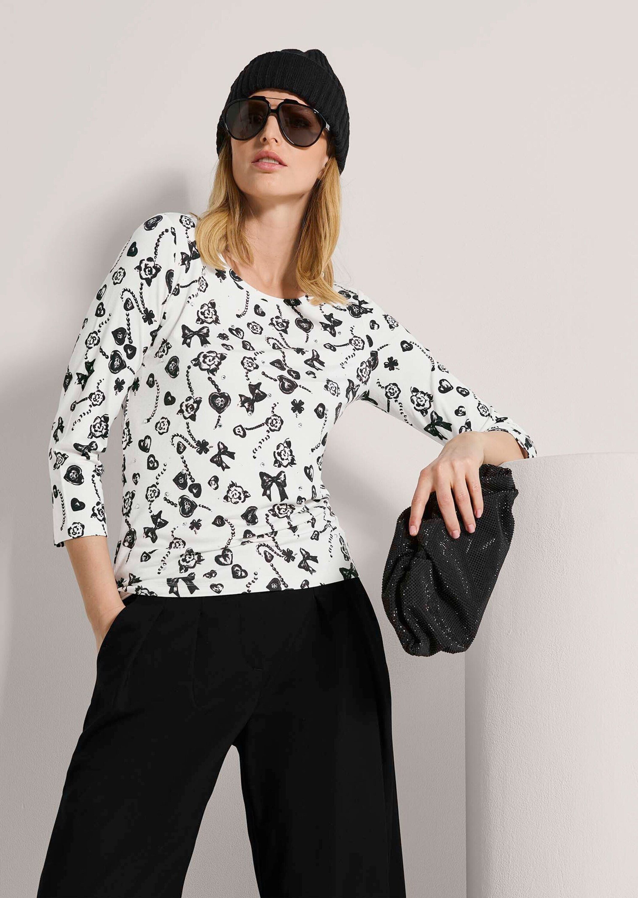 MADELEINE 3/4-Arm-Shirt Shirt mit Fantasy-Druck und Strass Rundhals, 3/4-Arm & florale Optik