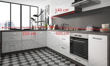 Feldmann-Wohnen Winkelküche Essen, 300cm lava/weiß Hochglanz L-Form 11-teilig