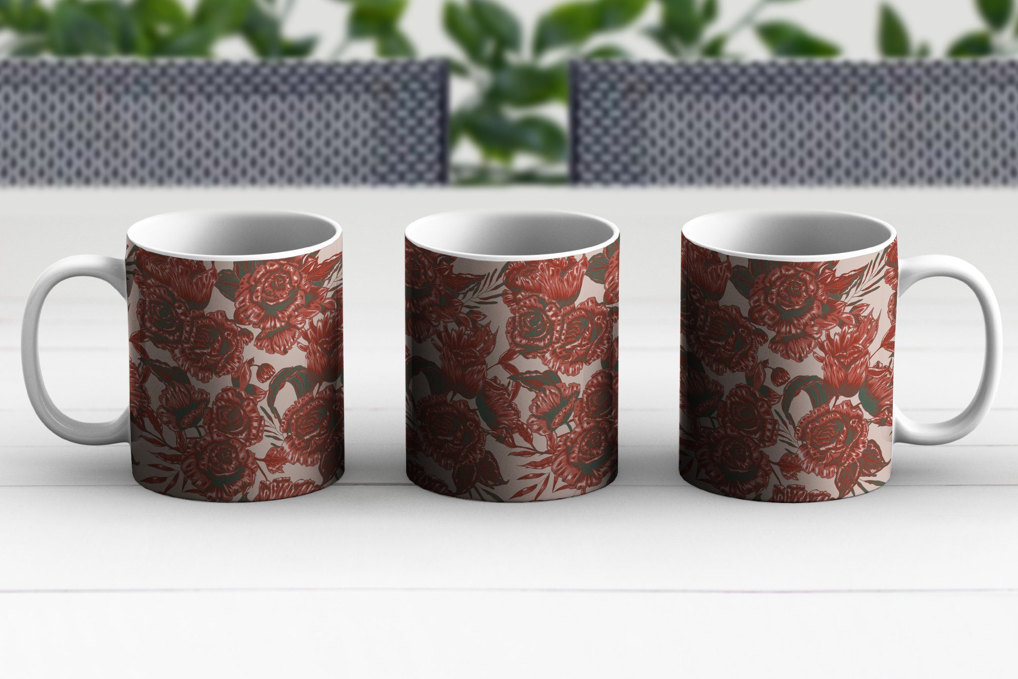 Blumen, Tasse Becher, - Muster - Geschenk Rose Keramik, MuchoWow Kaffeetassen, Teetasse, Teetasse,