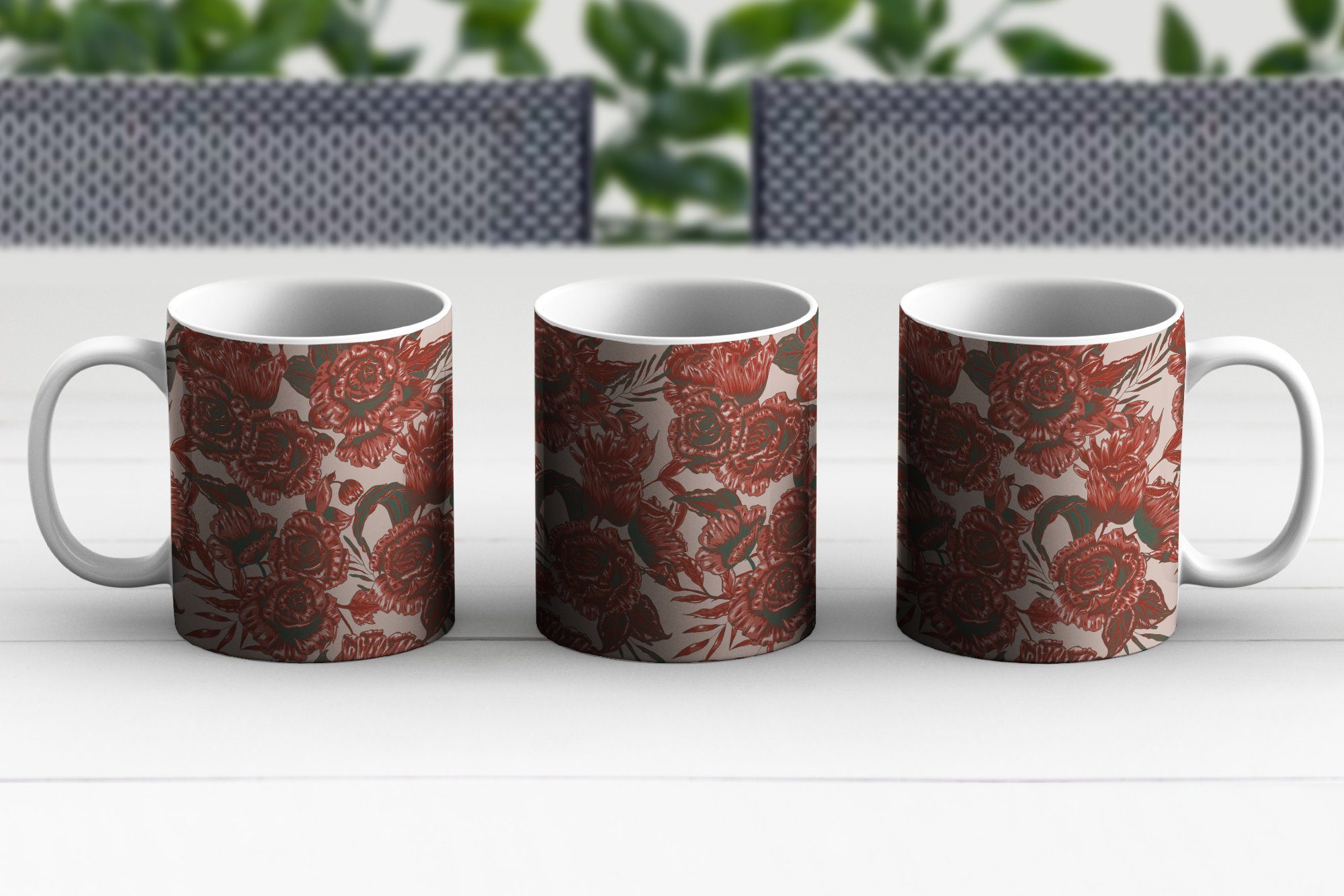 Teetasse, Rose Keramik, Tasse Becher, Muster MuchoWow Geschenk Kaffeetassen, Teetasse, Blumen, - -