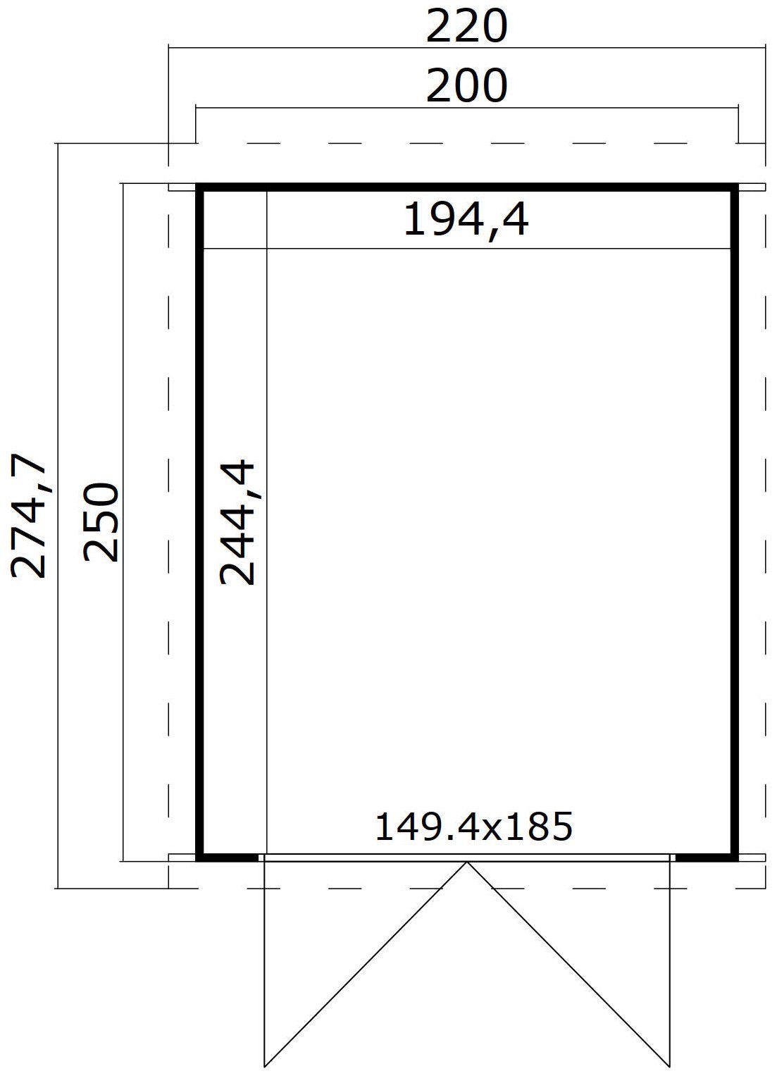 Gartenhaus 28mm, 2000x2500, cm, LASITA Fundamentmass Schwedenrot Blochbohlenhaus 220x245 2, Zambezi BxT: MAJA