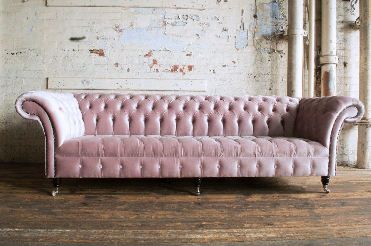 JVmoebel Chesterfield-Sofa XXL Big Sofa in Rosa – Samt Leder Textil Polster Couch Neu, Made in Europa