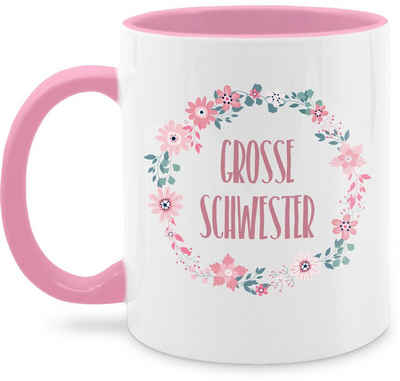 Shirtracer Tasse »Große Schwester Blumen - Kaffeetasse Schwester & Bruder - Tasse zweifarbig«, Keramik, Teetasse Geschwister Geschenk