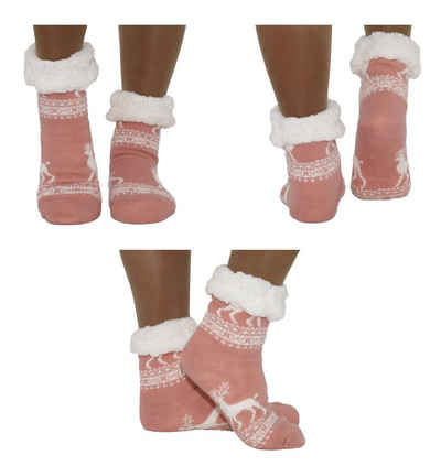 Markenwarenshop-Style Socken Hüttensocken Hüttenschuhe Socken mit Hirsche Gr. 35-42 Farbe: rosa 405
